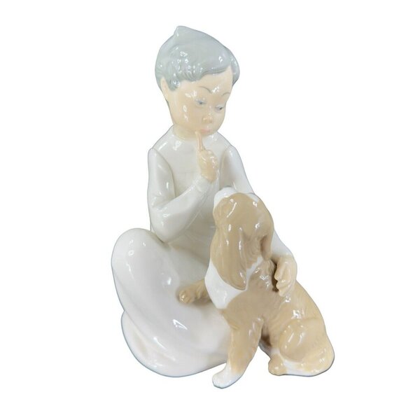 Vintage Lladro Porcelain Boy Playing With Dog Large Figurine Made In Spain 4522 - Picture 1 of 14